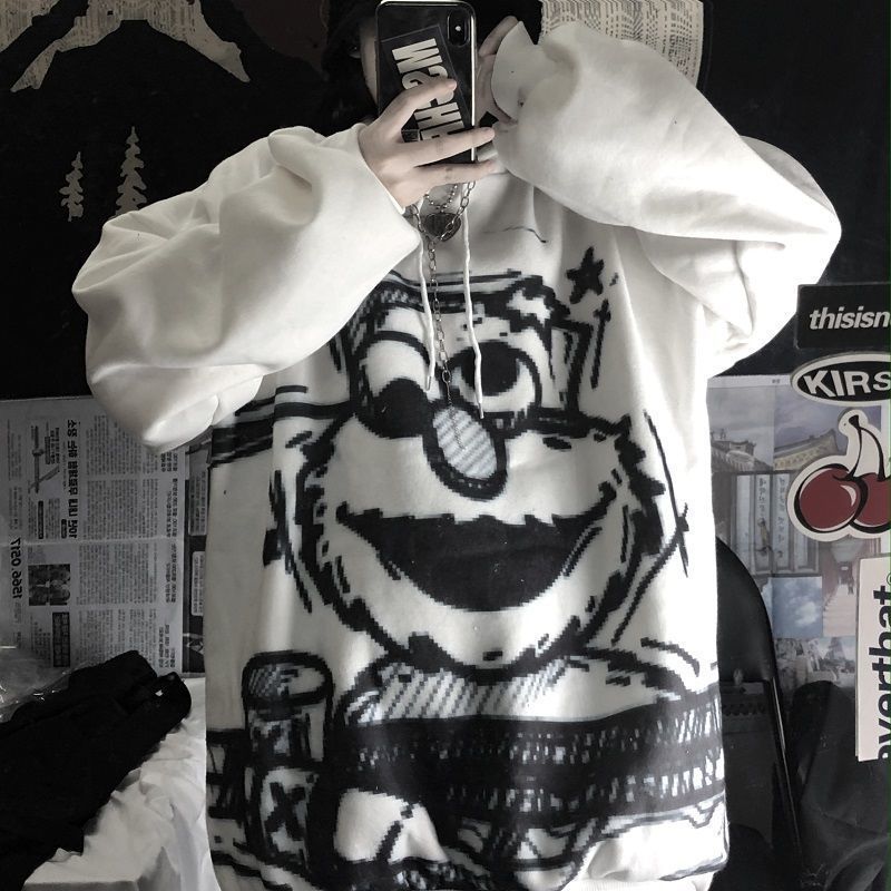 2021 Autumn and Winter Trend ins Harajuku Pink Girl Cartoon Anime Print Loose Plush Hooded Sweatshirt Women - Image 8
