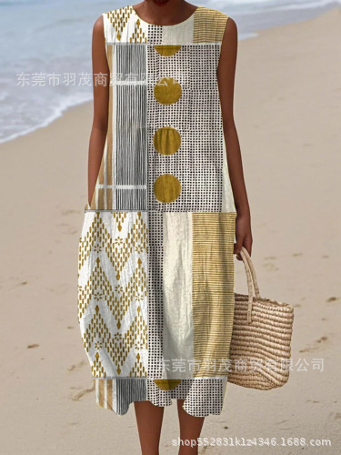 2025 European and American spring and summer new sleeveless casual printed temperament long skirt dress slim small fresh casual skirt - Image 18