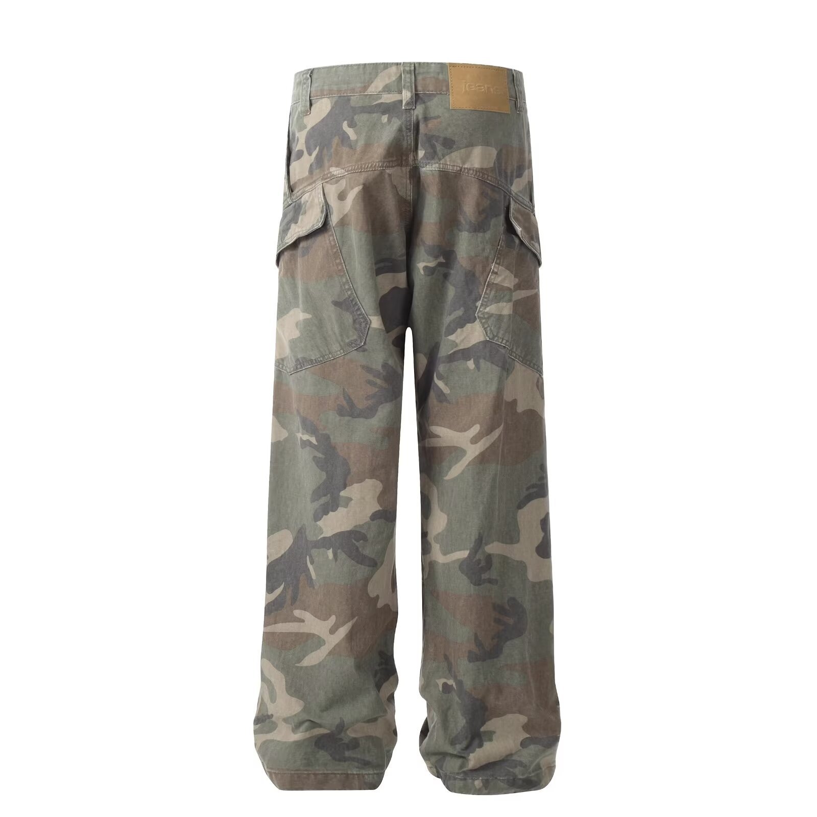 2024 Spring and Autumn Retro Camouflage Pocket Work Jeans Men's Fashion Brand ins Loose Wide Leg Pants Casual Trousers - Image 5
