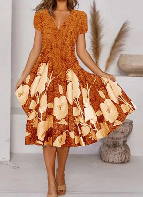 European and American cross-border women's clothing AliExpress Amazon independent station personalized flower printing V-neck short-sleeved dress - Image 9