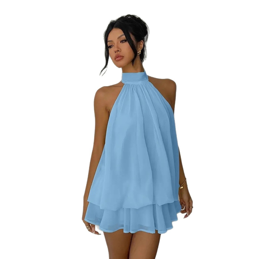 European and American cross-border Sanya resort dress, beach dress, chiffon halter neck tea break short skirt, 2025 autumn sexy hot girl dress - Image 5