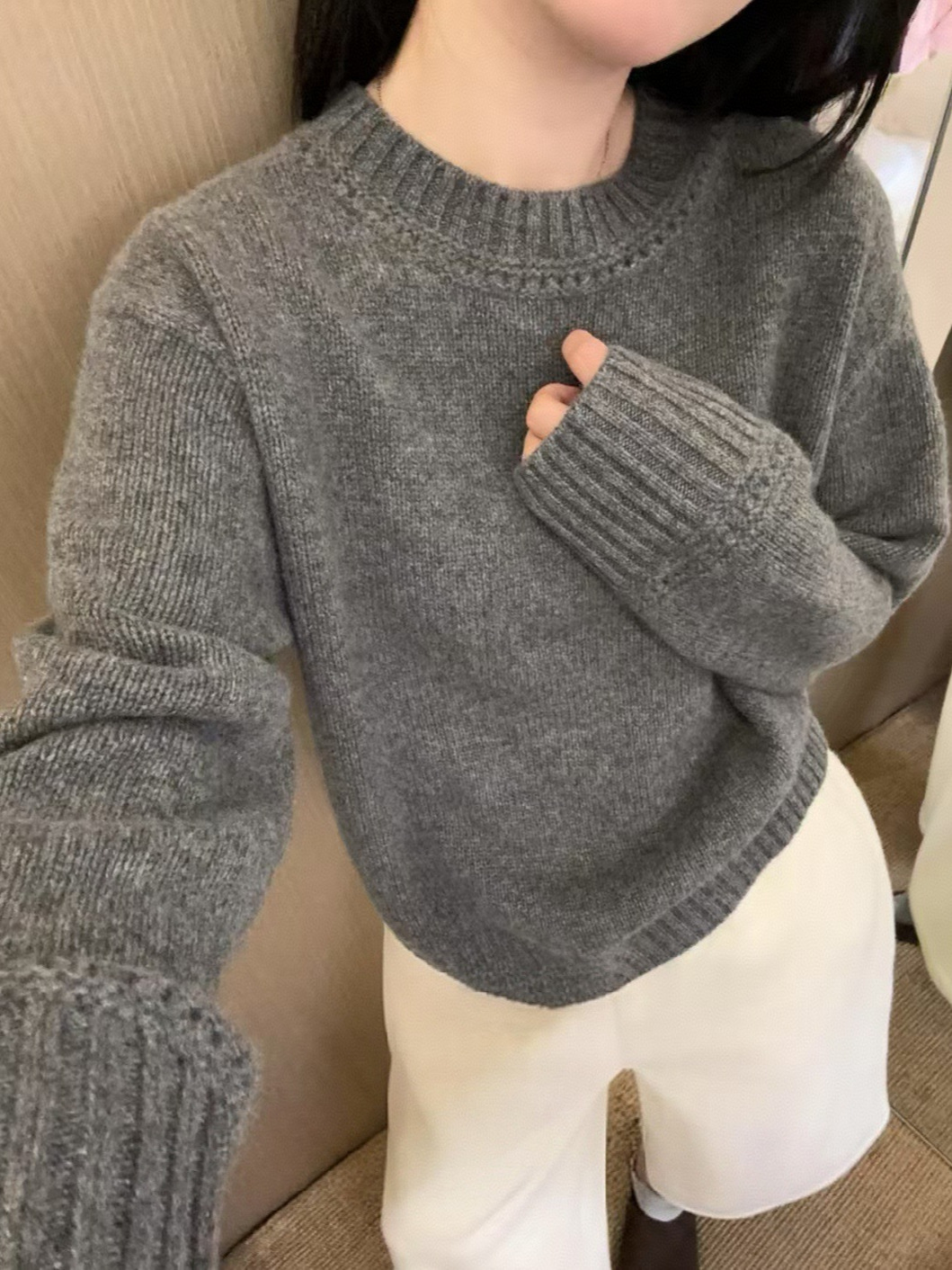 Cashmere wide-strapped outerwear thickened drop-shoulder sleeves lazy style base sweater wool cardigan women's round neck heavyweight soft and cozy white - Image 5
