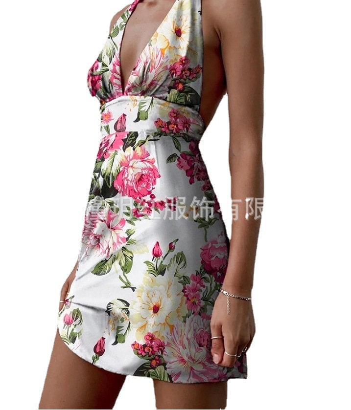 2023 European and American summer beach vacation sexy backless sleeveless trendy short tie dress - Image 5