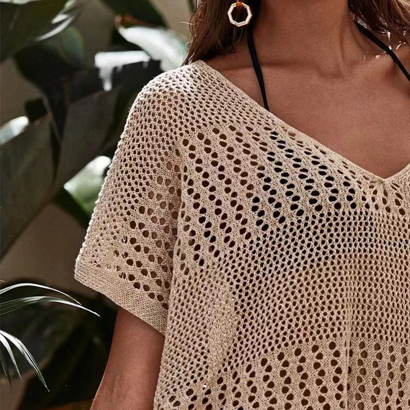 Cross-border summer new knitted beach skirt European and American sexy hollow blouse Amazon solid color seaside vacation skirt - Image 5