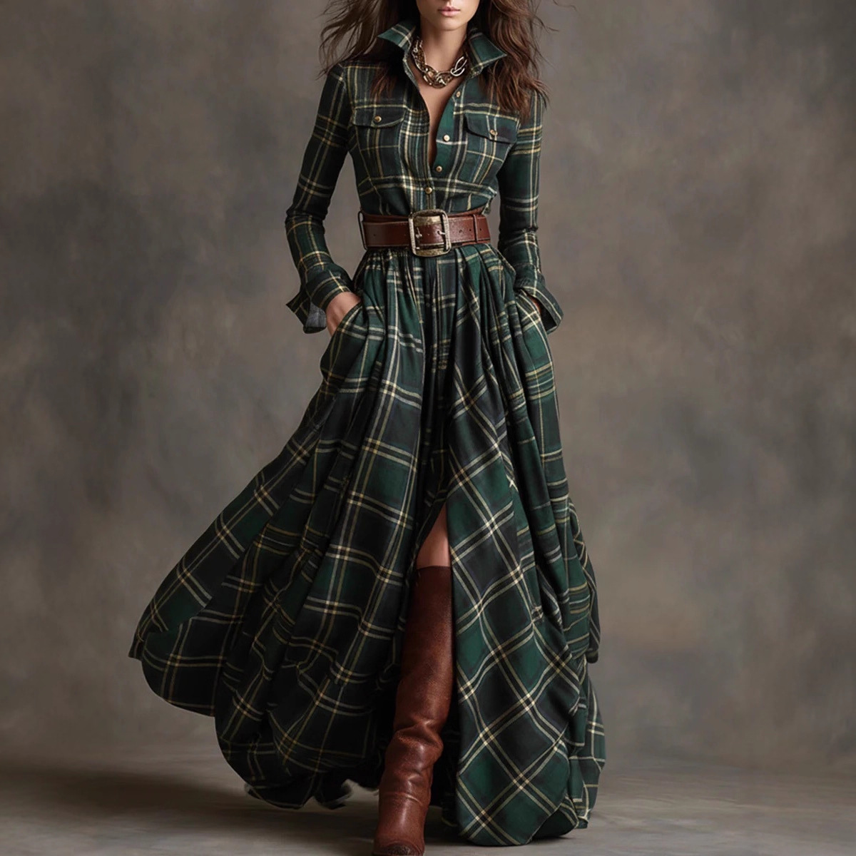 2025 European and American cross-border women's clothing, French retro plaid dress, new style from Amazon independent website. - Image 2