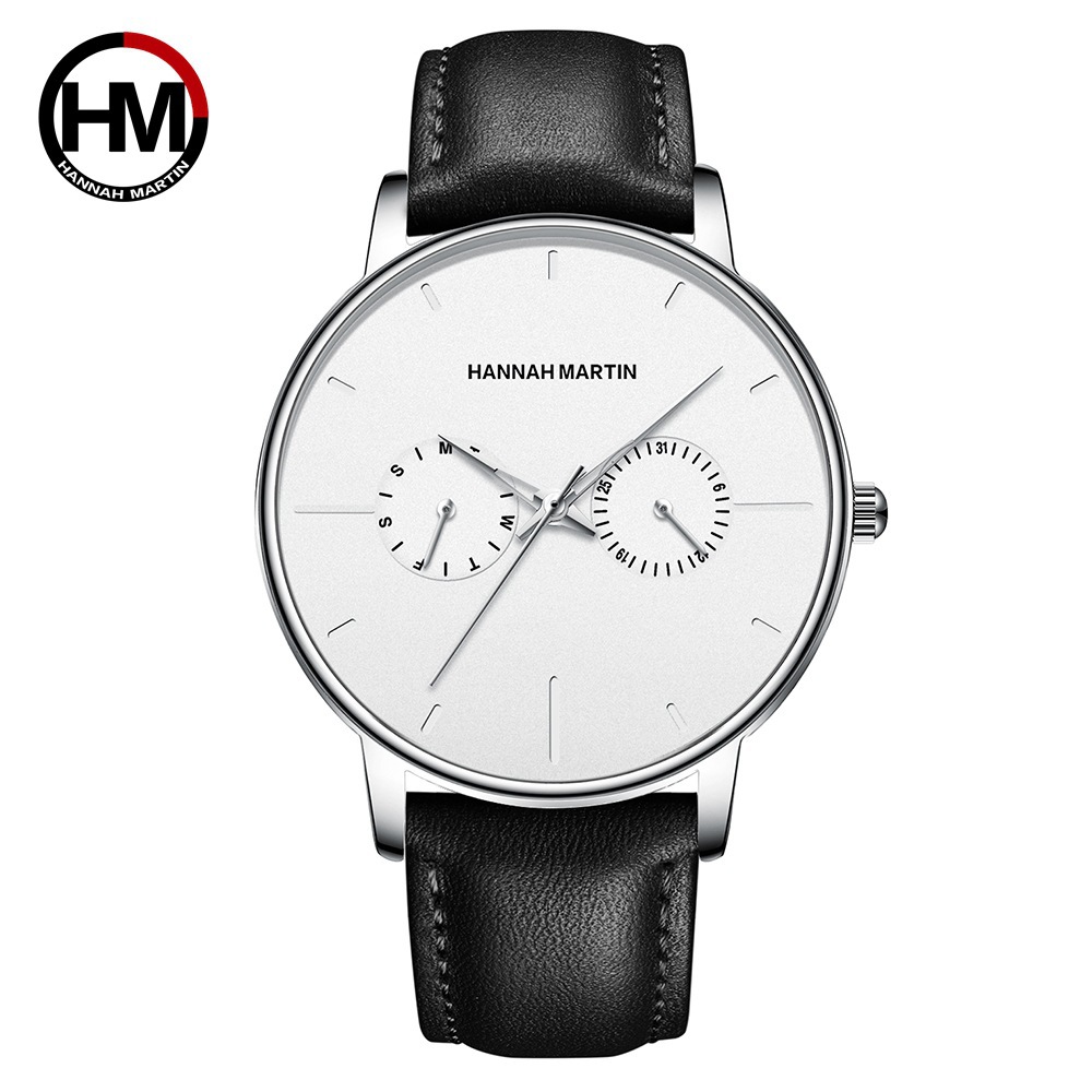 Men's multifunctional waterproof quartz watch top layer cowhide watch student trend niche brand ins business watch - Image 10