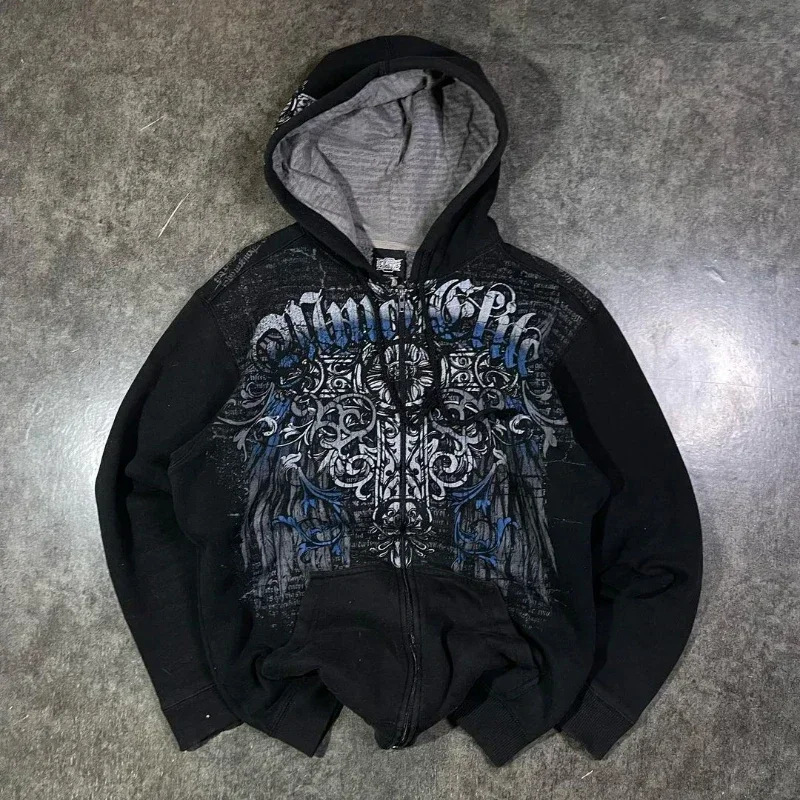 Y2K skeleton zip-up hoodie, 90s retro graphic print zip-up top, sweatshirt, sweatshirt, men's and women's. - Image 12
