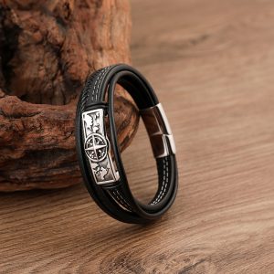 Braided Leather and Stainless-Steel Bracelet