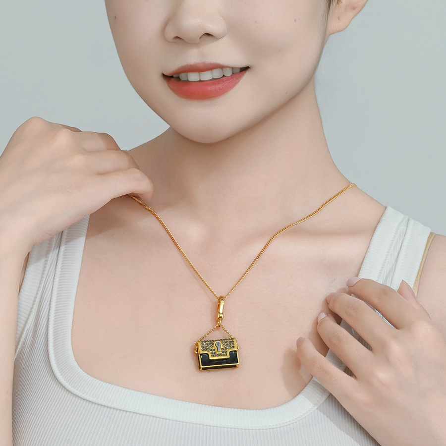 High-end enamel-glazed cross-border, diamond-encrusted black handbag with lipstick pendant necklace, exquisite charm. - Image 5