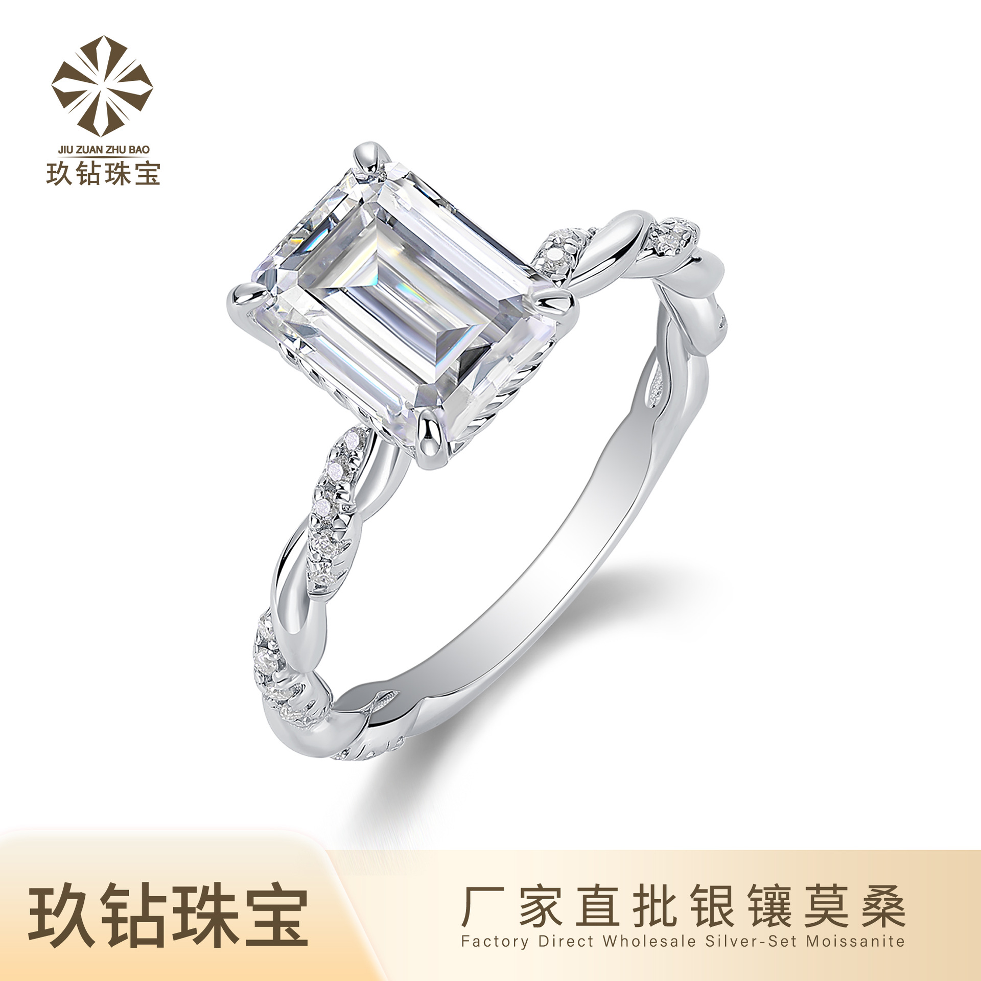 925 Sterling Silver Ring with 3 Carat Princess Chemozambique, a niche, high-end, understated luxury style, perfect for Instagram-worthy women. Available for cross-border purchase.