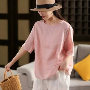 Linen Short-Sleeved Pullover Top