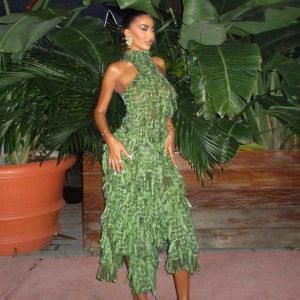 2024 New European and American Style Fashion High-Neck Sexy Hot Girl Hollow-Out Backless High Waist Tassel Patchwork Long Dress for Women