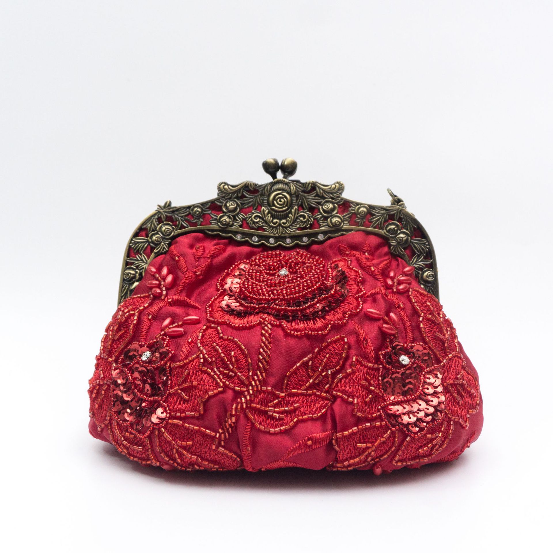 Kaiweili handmade beaded flower evening bag retro old Shanghai cheongsam bag Amazon hot style embroidered mouth gold bag - Image 7