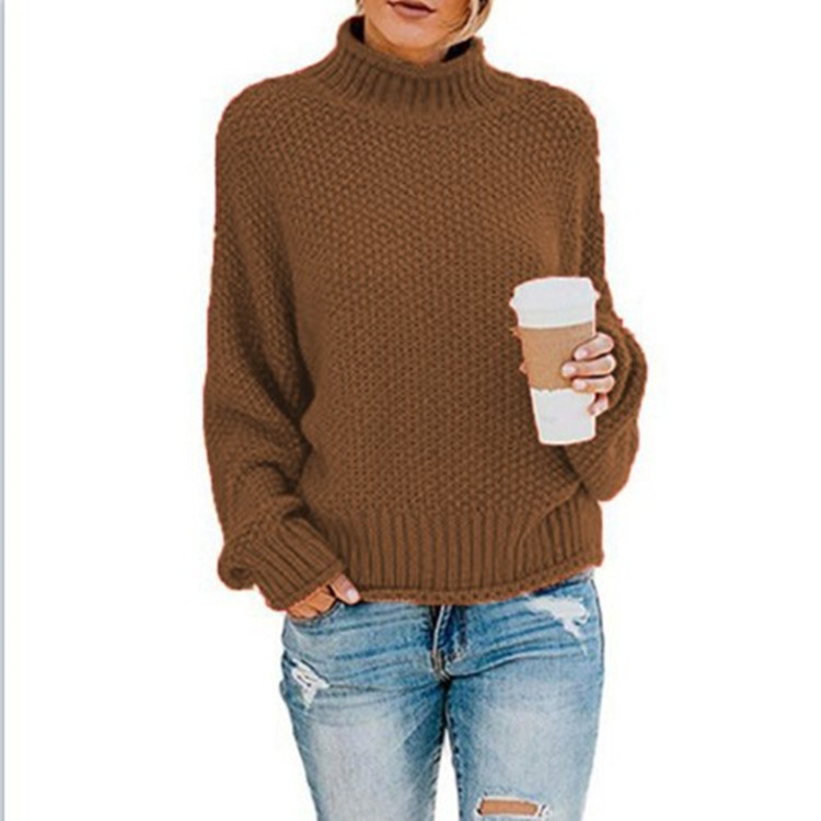 Turtleneck sweater women autumn and winter Amazon knitted sweater loose solid color large size OL commuting cross-border women's clothing - Image 14