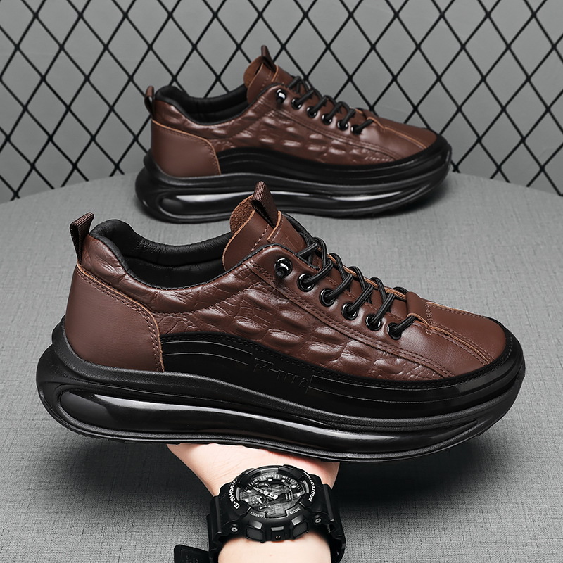 Wholesale men's leather shoes retro crocodile pattern men's shoes 2022 new thick bottom men's casual trendy shoes trendy men's shoes - Image 5