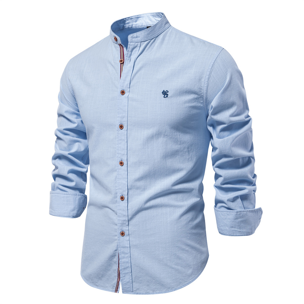 Spring and summer new ribbon business shirt men's cotton and linen casual Japanese fashion solid color long-sleeved shirt men's US size - Image 11