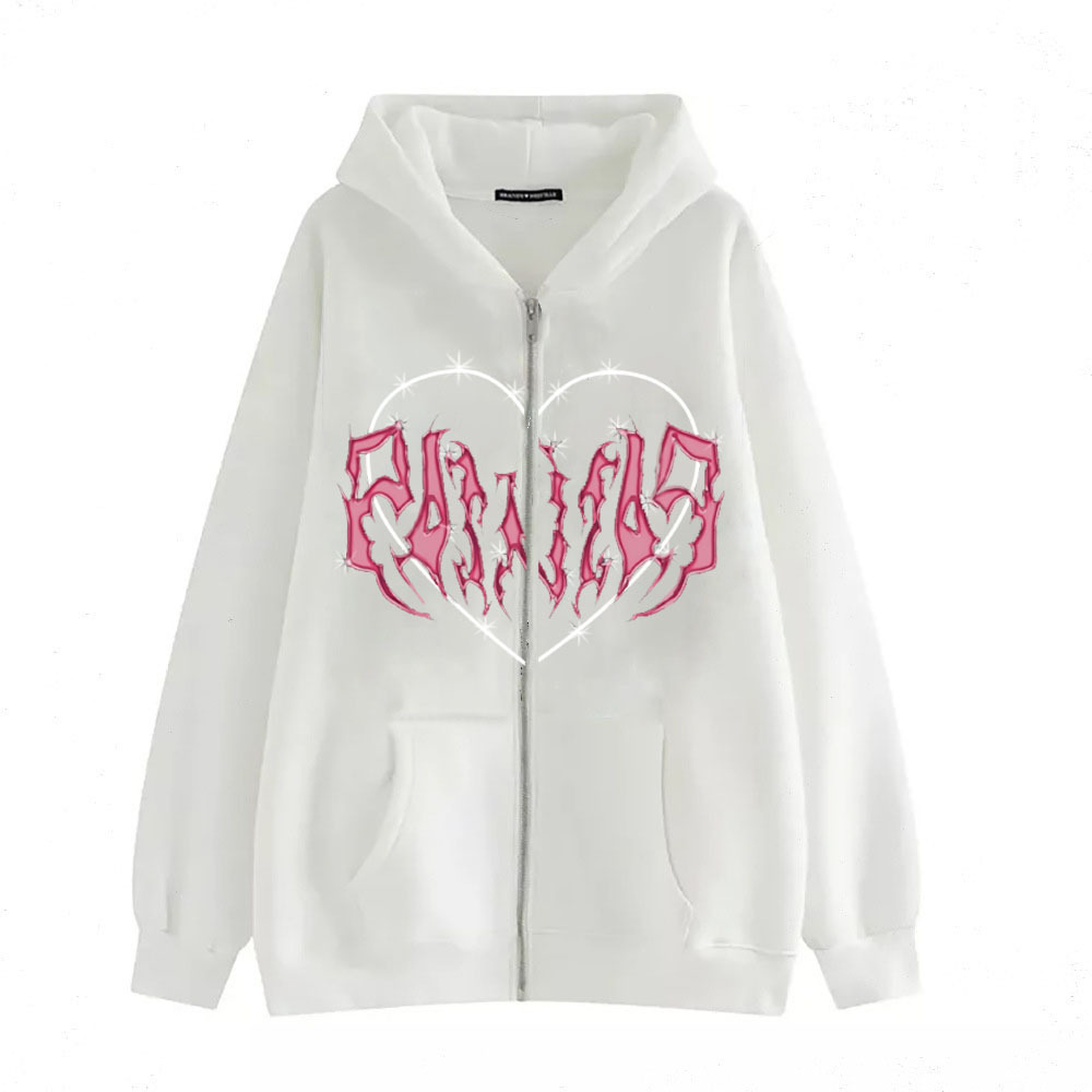 New arrival Skull Wings Hooded Zipper Sweatshirt Women Korean Style Plus Velvet Thickened Loose Sports Cardigan Sweatshirt Women - Image 14