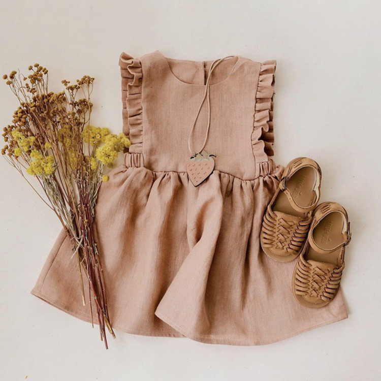 Girls summer dress cotton and linen sleeveless tank top ins popular solid color belly skirt baby clothes girls skirt - Image 4