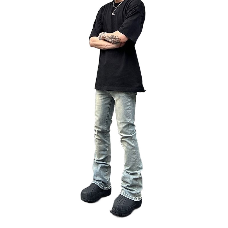 European and American street flared jeans for men, old American retro high street style, slim fit, niche design, straight pants - Image 6