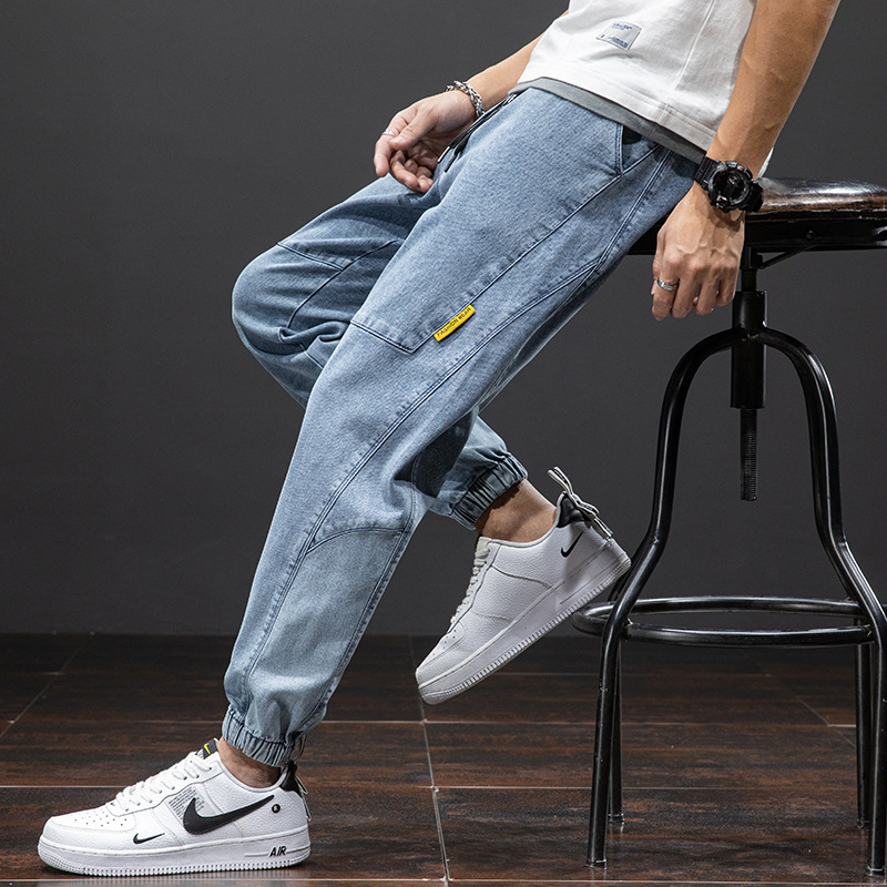 Men's jeans spring new Korean style casual trousers men's trousers trendy brand loose overalls leggings large size men's trousers - Image 2