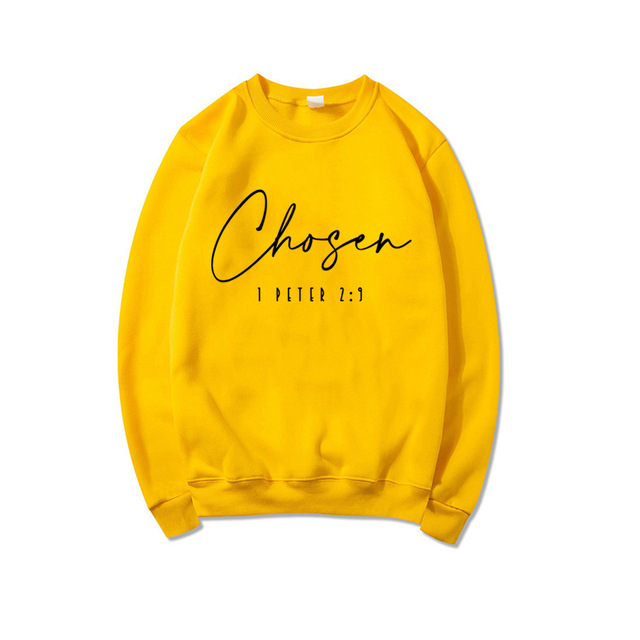 Cross-border foreign trade independent station women's fleece round neck sweater plain color slogan letter printing long-sleeved sweater