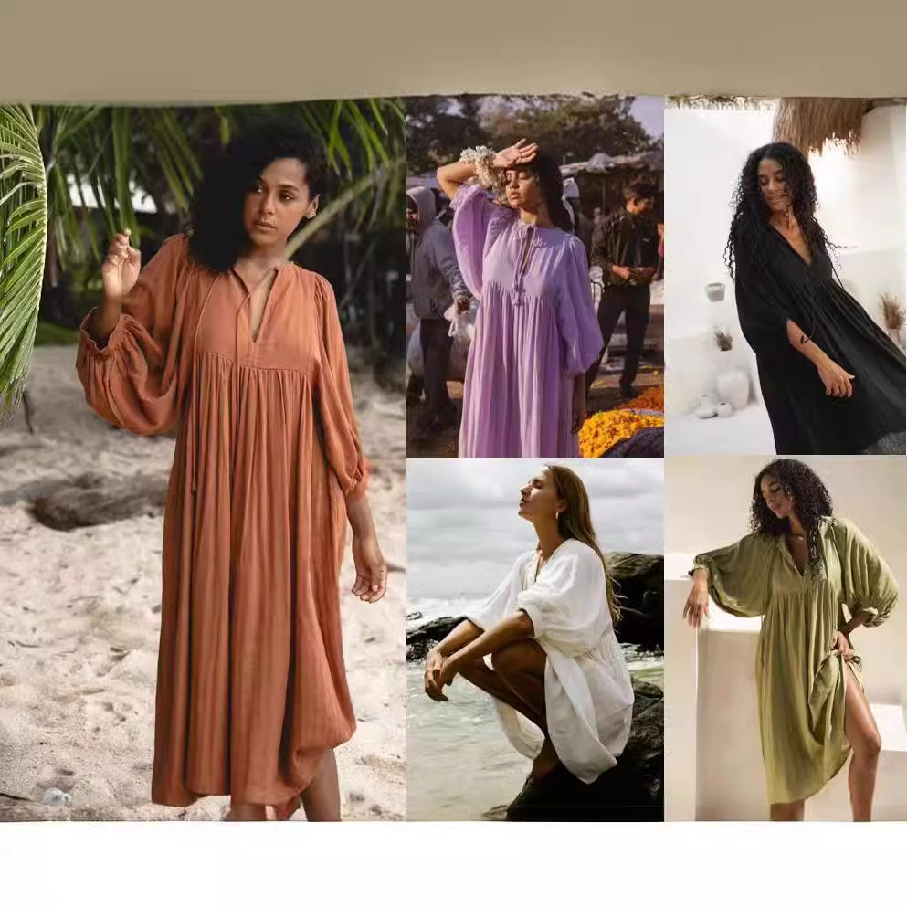 Cross-border fashion spring and autumn women's plus size loose long lantern sleeve casual sweet fresh girl style dress,