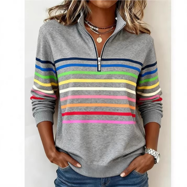 2026 Foreign Trade Cross-Border European and American Independent Website Amazon Autumn/Winter Half-Zip Hoodie 3D Digital Print Women's Top - Image 3