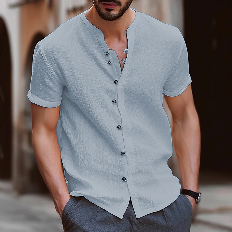 Cross-border Amazon eBay hot selling Hawaii new fashion men's retro button cotton and linen casual short-sleeved shirt - Image 7