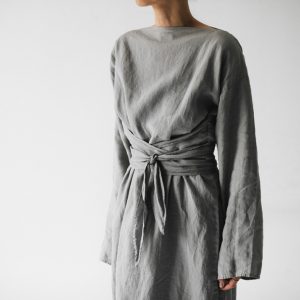 2023 Amazon New Arrival Cotton Linen Long Sleeve Off-Shoulder Tie-Waist Dress