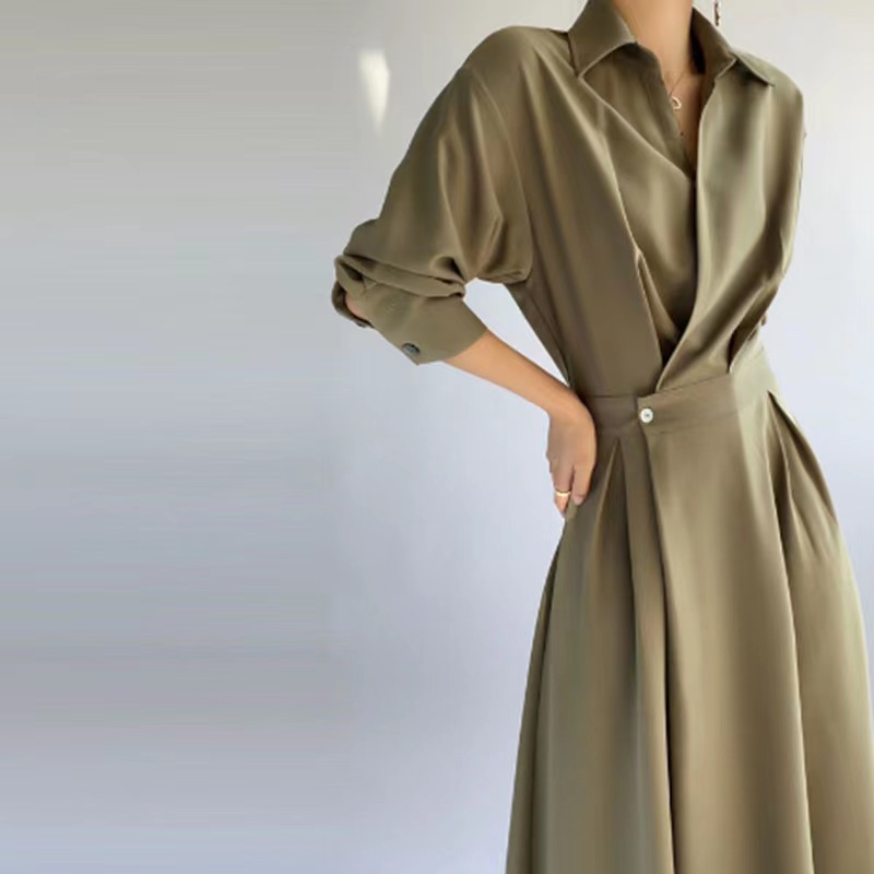 Chic and versatile self-induction French style small fragrance dress female design sense high-end long and short sleeve temperament slim mid-length skirt - Image 2
