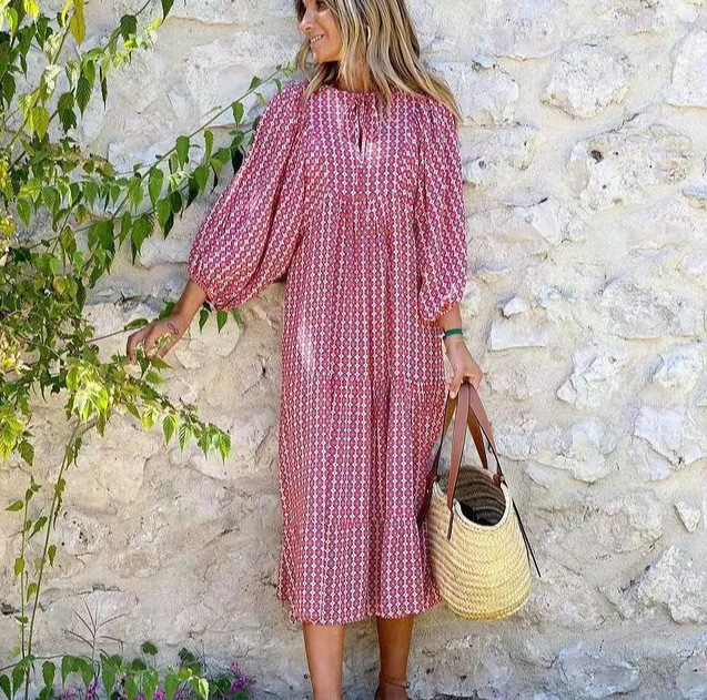 2023 Autumn New Arrival - Hot Selling Geometric Print Puff Sleeve Dress - Street Style Must-Have Plus Size Women's Clothing - Image 14