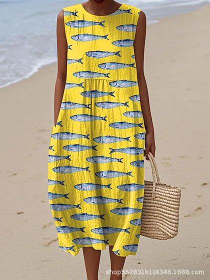 2025 European and American spring and summer new sleeveless casual printed temperament long dress slim small fresh casual dress - Image 38