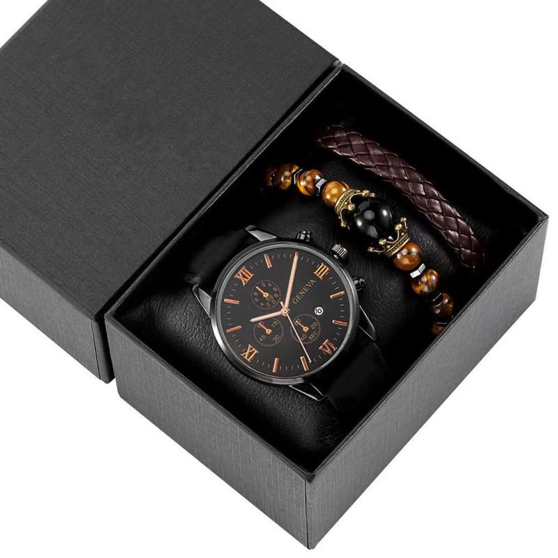 2022 new foreign trade hot selling men's set gift watch 3pcs bracelet three-piece men's watch calendar watch