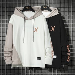 Loose-fitting hooded sweatshirt for men, autumn and winter, trendy brand, color-blocked, Instagram-worthy, suitable for junior high school students, class uniform top.