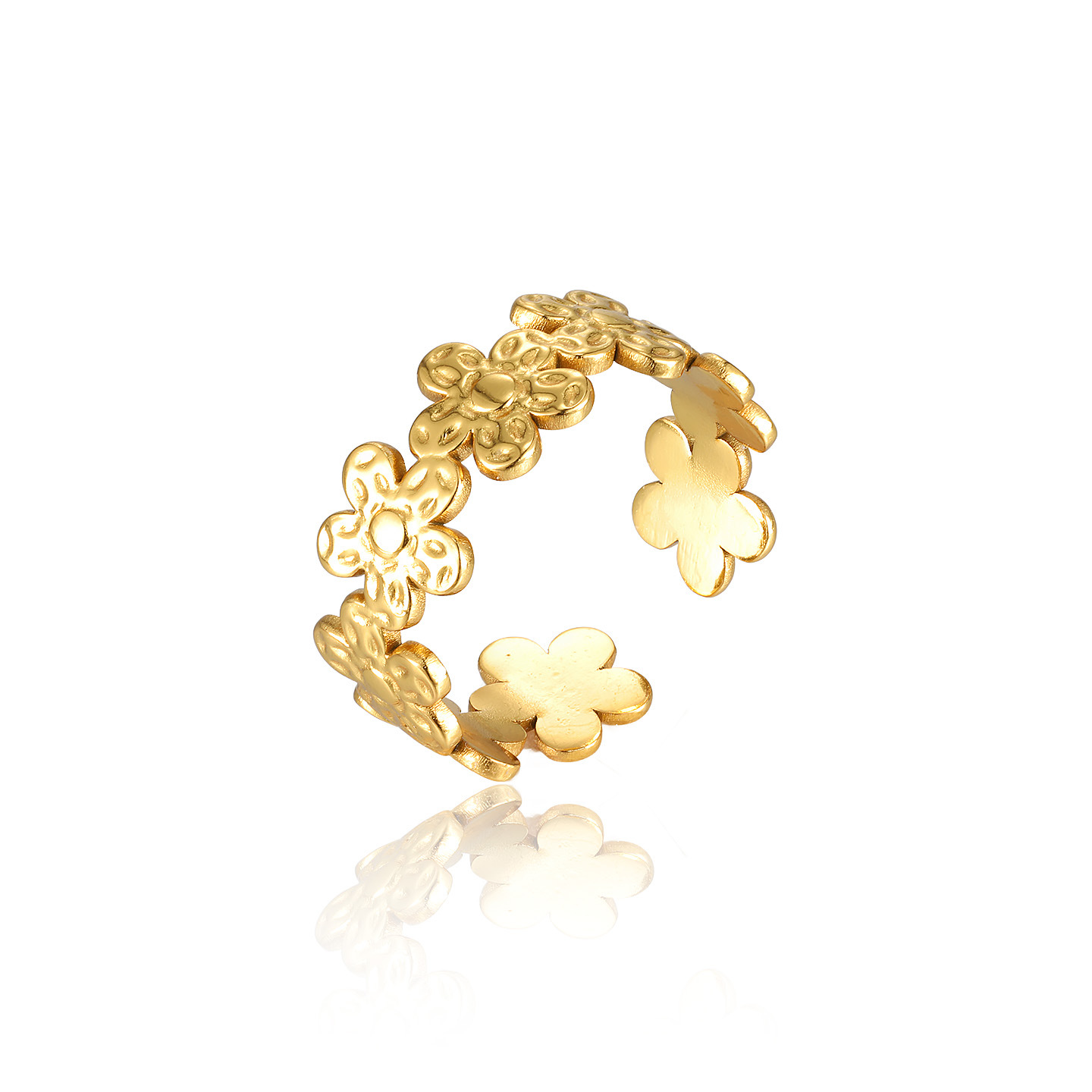 Xuping Luxury Imitation Gold Flower Open Ring, 24k Stainless Steel, Niche Sweet and Cool Style, European and American Cross-border Ring - Image 3