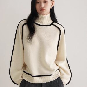 Cross-border trade women's sweater, fashionable high neck, raglan sleeve top, elegant ribbed base knitwear for women