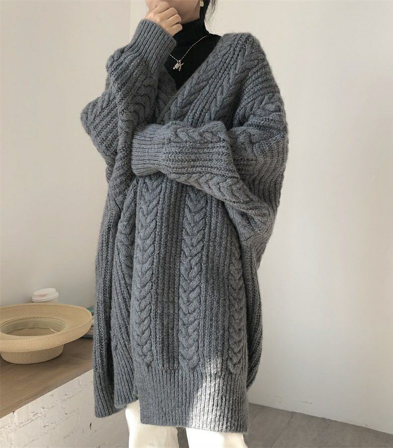 Lazy Style Retro Sweater Cardigan Women's Autumn and Winter New Cable Knit Mid-Length Long Sleeve Knit Cardigan Top 2025 - Image 6