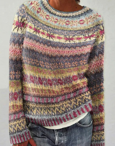 Amazon European and American new sweater women's wish hot sale round neck color matching loose fashion pullover sweater - Image 29