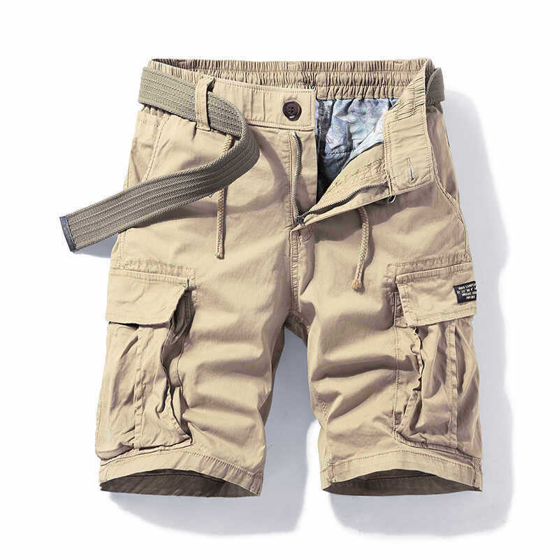 Men's high-end pure cotton work shorts, summer loose fit, multi-pocket elastic waist with drawstring belt, versatile casual five-point pants - Image 6