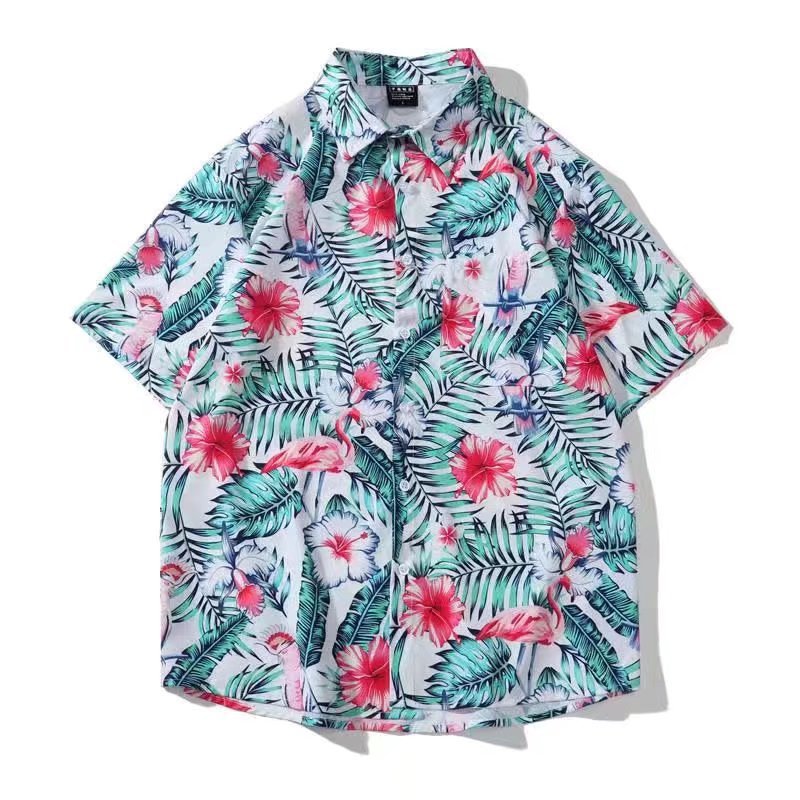 Summer short-sleeved shirts for men and women Hainan Sanya travel couples floral casual shirts summer Hong Kong style fashion - Image 9