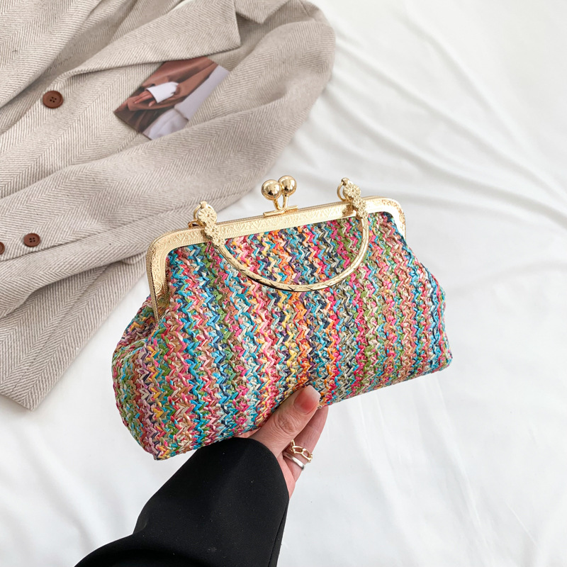 Color woven handbags 2023 spring and summer new style foreign style this year popular single shoulder Messenger bag chain bag women's bag - Image 4