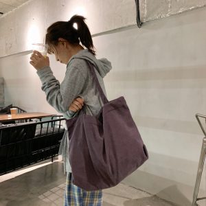 LOVEY SUMMER retro literary lazy corduroy one-shoulder women's bag ins style large-capacity shopping bag bag