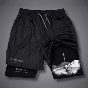 2024 European and American style shorts printed double-layer adult beach fitness sports casual pants Amazon cross-border foreign trade