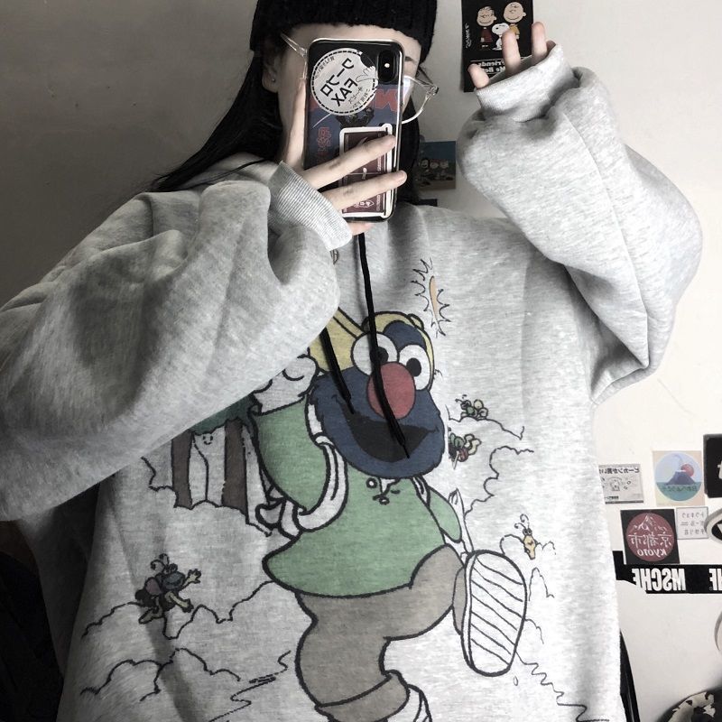 2021 Autumn and Winter Trend ins Harajuku Pink Girl Cartoon Anime Print Loose Plush Hooded Sweatshirt Women - Image 12