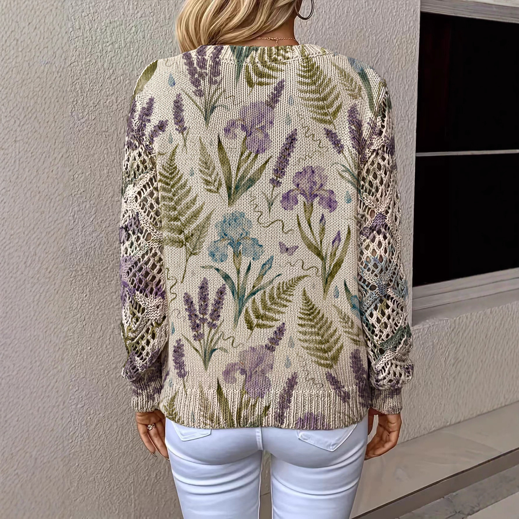 V-neck top, cross-border women's clothing, AliExpress, Bohemian style, Amazon pullover long-sleeved sweater, European and American style, floral print. - Image 5
