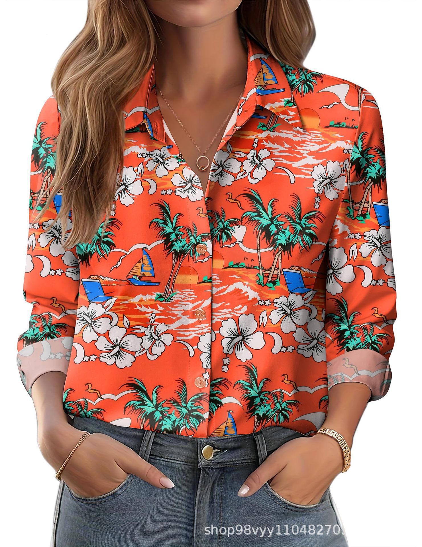 Women's 3D Printed Floral Loose-fitting Shirt, European and American Style, for Cross-border E-commerce AliExpress Independent Website - Image 27