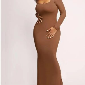2023 European and American cross-border women's Amazon women's U-neck waist dress