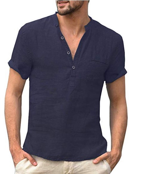 Special promotion cross-border ebay hot style men's anti-cotton linen shirt AliExpress wish casual linen solid color shirt - Image 12