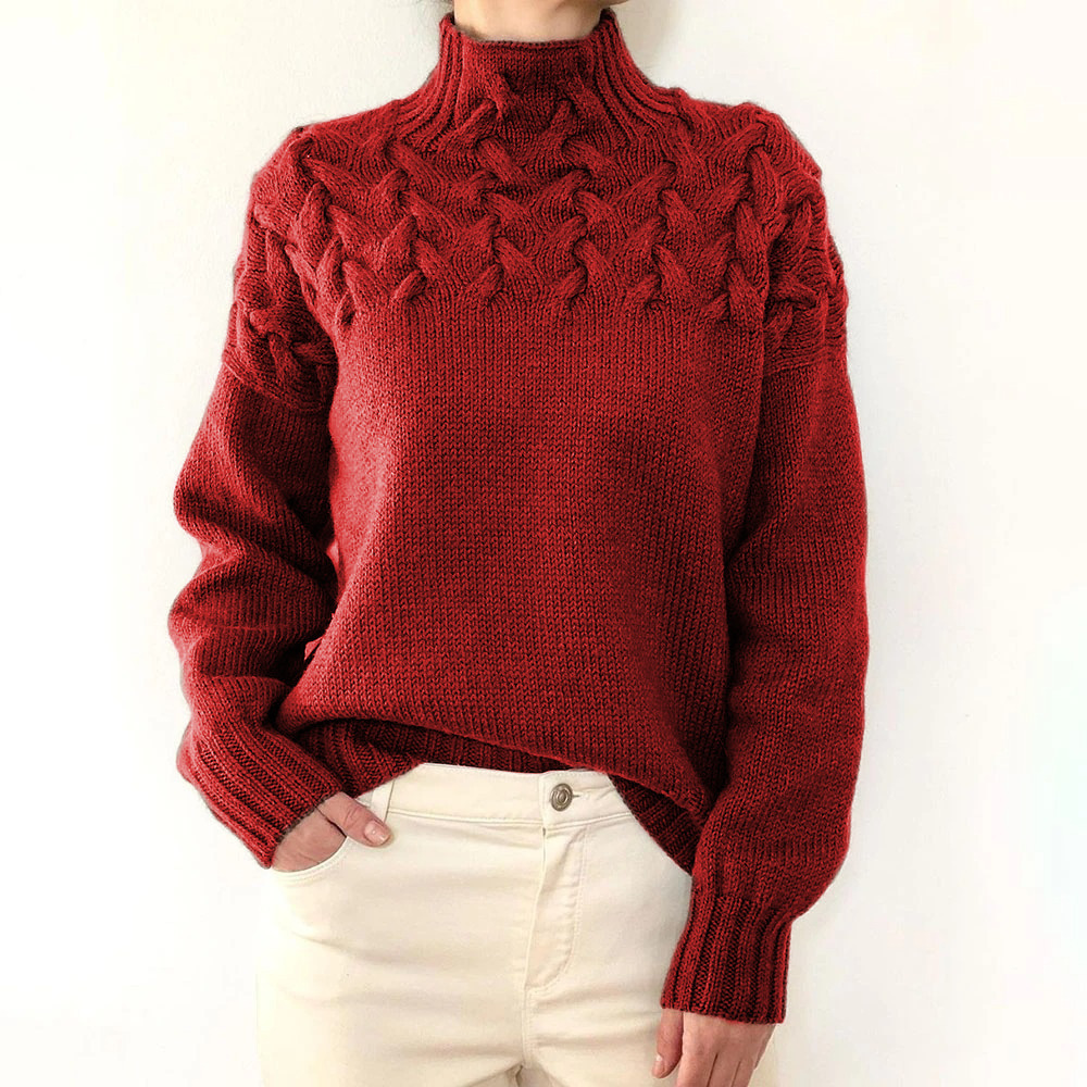 2026 Amazon Cross-Border New Women's Clothing Independent Site eBay Fashion Cable Braid Details High Neck Long Sleeve Sweater - Image 7