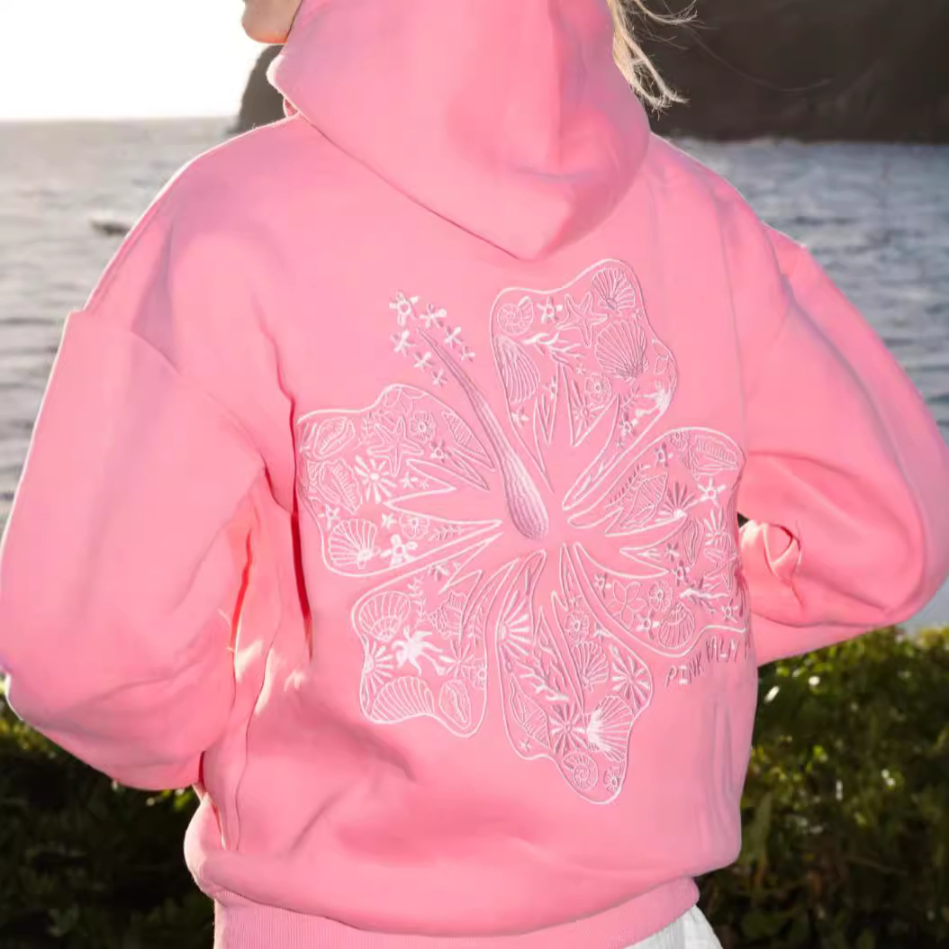 2024 New European Size Women's Drop Shoulder Sleeve Threaded Hawaii Hibiscus Brand Sweatshirt Hoodie Print - Image 17